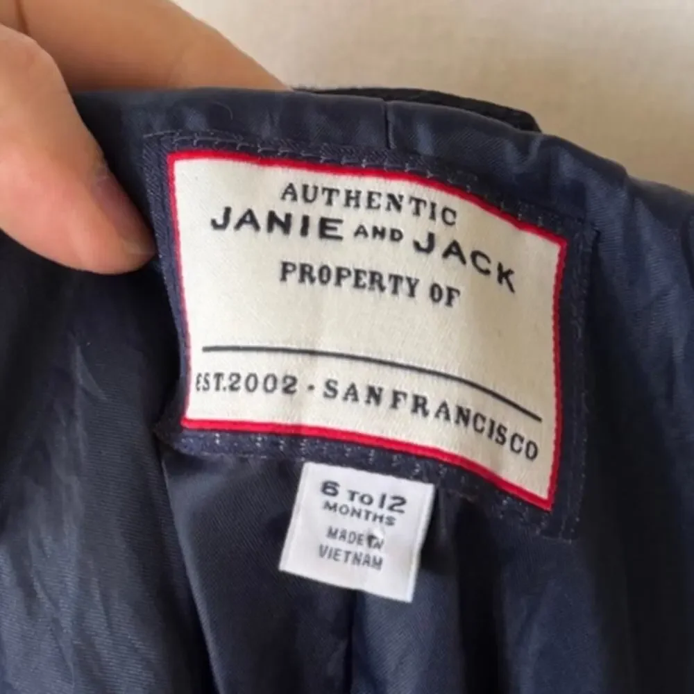Janie & Jack Navy Wool Anchor Button Double Breasted Peacoat 6-12 M